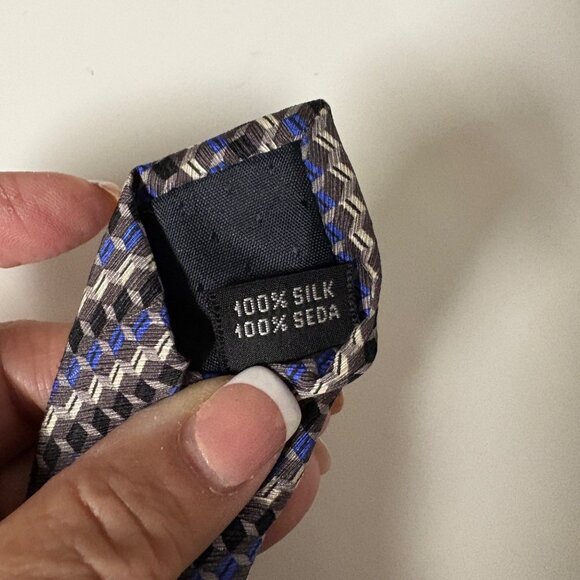 Stafford Executive Silk Tie Blue Gray Geometric Mens Necktie Italy Office Formal - Picture 5 of 8